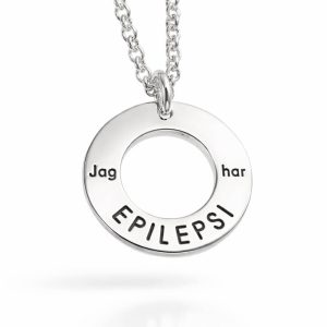 Epilepsihalsband cirkel som är graverad med texten jag har epilepsi