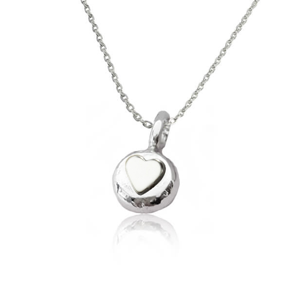 pyttelitet barnhalsband & dophalsband med hjärta i silver