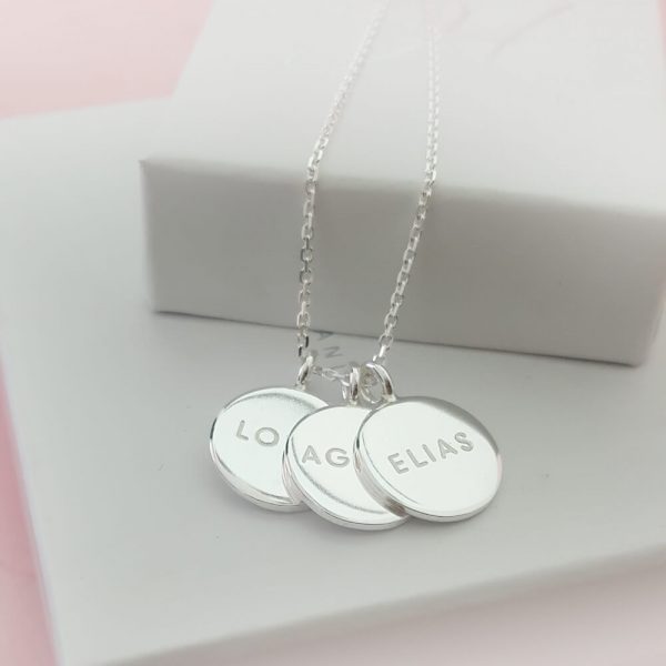 3st runda coin namnhalsband på silverkedja