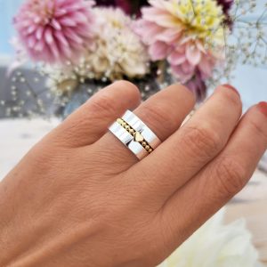 Namnringar i silver med kulring med hjärta i 18k